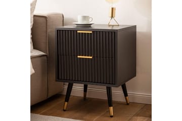 Sängbord Wohnling Modern look med 2 lådor tillverkade av spånskiva med ek-effekt glansiga höjdpunkter - Möbler - Bord & matgrupp - Avlastningsbord & sidobord - Sängbord & nattduksbord