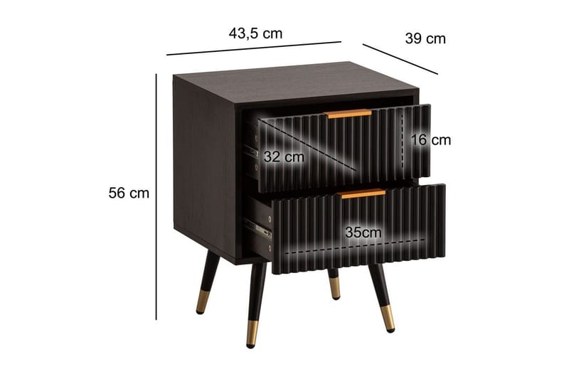 Sängbord Wohnling Modern look med 2 lådor tillverkade av spånskiva med ek-effekt glansiga höjdpunkter - Möbler - Bord & matgrupp - Avlastningsbord & sidobord - Sängbord & nattduksbord