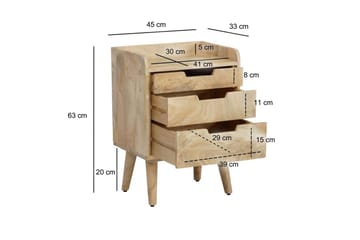 Sängbord Wohnling Modern look med 3 lådor tillverkade av massivt mangoträ en förvaringshylla - Möbler - Bord & matgrupp - Avlastningsbord & sidobord - Sängbord & nattduksbord