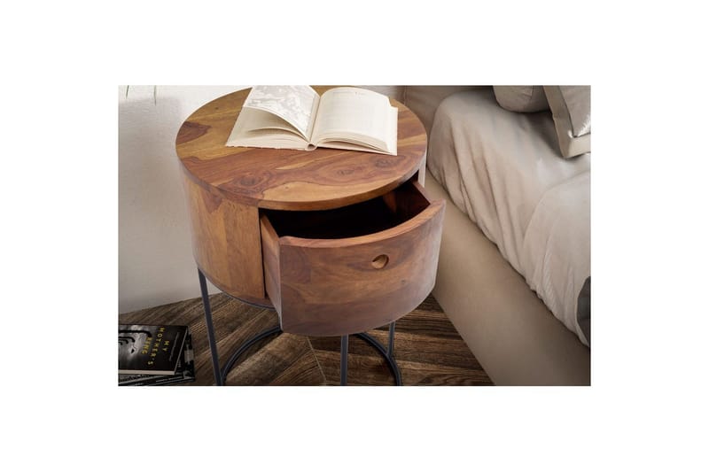 Sängbord Wohnling rund, massivt trä med 1 låda i modern stil mörkbrun - mörkbrun - Möbler - Bord & matgrupp - Avlastningsbord & sidobord - Sängbord & nattduksbord