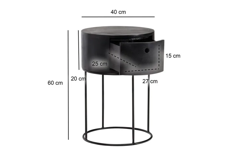 Sängbord Wohnling rund, massivt trä med 1 låda i modern stil Svart - Svart - Möbler - Bord & matgrupp - Avlastningsbord & sidobord - Sängbord & nattduksbord