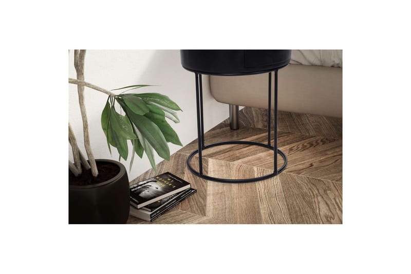 Sängbord Wohnling rund, massivt trä med 1 låda i modern stil Svart - Svart - Möbler - Bord & matgrupp - Avlastningsbord & sidobord - Sängbord & nattduksbord