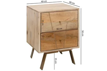 Sängbord Wohnling SIKAR massivt mangoträ för boxfjädersäng metallinlägg 2 lådor - Möbler - Bord & matgrupp - Avlastningsbord & sidobord - Sängbord & nattduksbord