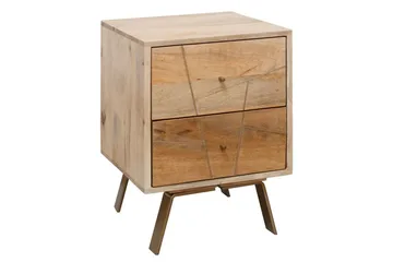 Sängbord Wohnling SIKAR massivt mangoträ för boxfjädersäng metallinlägg 2 lådor - Möbler - Bord & matgrupp - Avlastningsbord & sidobord - Sängbord & nattduksbord