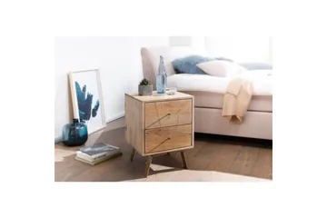 Sängbord Wohnling SIKAR massivt mangoträ för boxfjädersäng metallinlägg 2 lådor - Möbler - Bord & matgrupp - Avlastningsbord & sidobord - Sängbord & nattduksbord