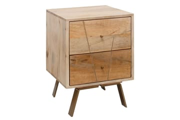 Sängbord Wohnling SIKAR massivt mangoträ för boxfjädersäng metallinlägg 2 lådor - Möbler - Bord & matgrupp - Avlastningsbord & sidobord - Sängbord & nattduksbord