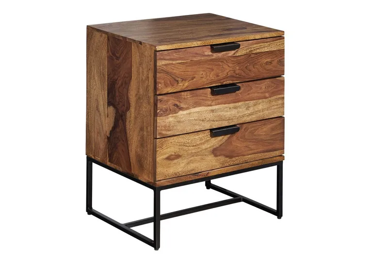 Sängbord Wohnling Tillverkad av massivt trä för boxspring-säng med 3 lådor lantlig stil