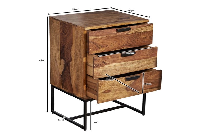 Sängbord Wohnling Tillverkad av massivt trä för boxspring-säng med 3 lådor lantlig stil - Möbler - Bord & matgrupp - Avlastningsbord & sidobord - Sängbord & nattduksbord