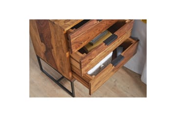 Sängbord Wohnling Tillverkad av massivt trä för boxspring-säng med 3 lådor lantlig stil - Möbler - Bord & matgrupp - Avlastningsbord & sidobord - Sängbord & nattduksbord