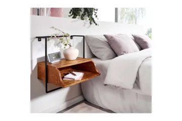 Sängbord Wohnling Väggmonterad konsol av massivt mangoträ med hylla, industriell - Möbler - Bord & matgrupp - Avlastningsbord & sidobord - Sängbord & nattduksbord