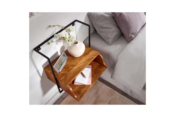 Sängbord Wohnling Väggmonterad konsol av massivt mangoträ med hylla, industriell - Möbler - Bord & matgrupp - Avlastningsbord & sidobord - Sängbord & nattduksbord