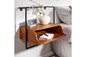 Sängbord Wohnling Väggmonterad konsol av massivt mangoträ med hylla, industriell - Möbler - Bord & matgrupp - Avlastningsbord & sidobord - Sängbord & nattduksbord