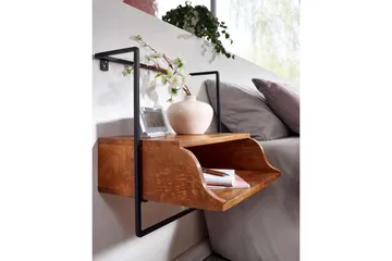 Sängbord Wohnling Väggmonterad konsol av massivt mangoträ med hylla, industriell - Möbler - Bord & matgrupp - Avlastningsbord & sidobord - Sängbord & nattduksbord
