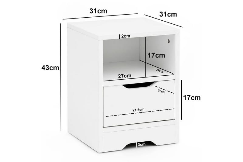 Sängbord Wohnling Vit med 1 låda Enkel modern design och hylla - Möbler - Bord & matgrupp - Avlastningsbord & sidobord - Sängbord & nattduksbord