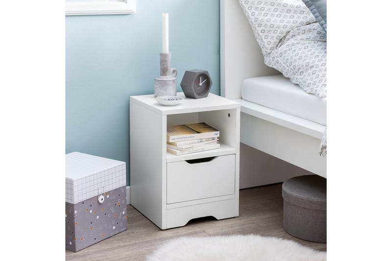 Sängbord Wohnling Vit med 1 låda Enkel modern design och hylla - Möbler - Bord & matgrupp - Avlastningsbord & sidobord - Sängbord & nattduksbord
