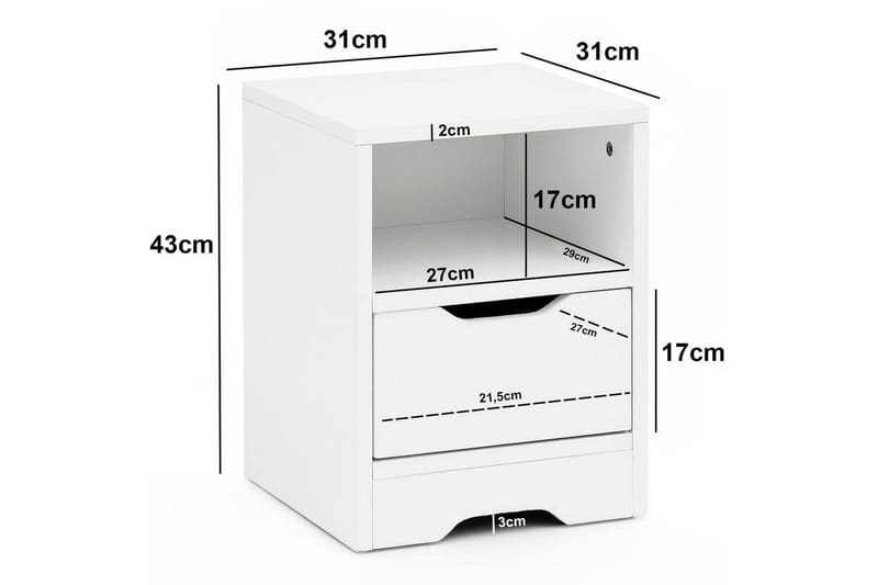 Sängbord Wohnling Vit med 1 låda Enkel modern design och hylla - Möbler - Bord & matgrupp - Avlastningsbord & sidobord - Sängbord & nattduksbord