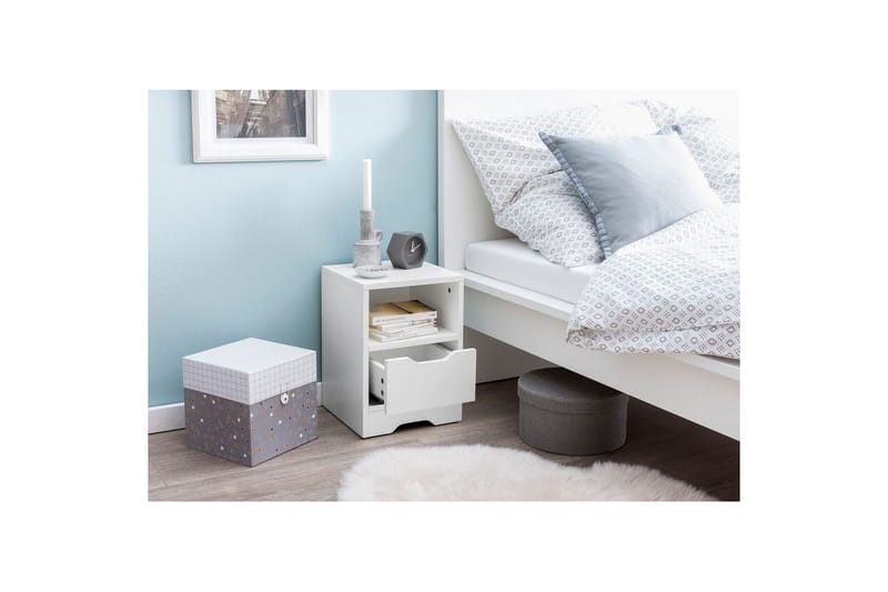 Sängbord Wohnling Vit med 1 låda Enkel modern design och hylla - Möbler - Bord & matgrupp - Avlastningsbord & sidobord - Sängbord & nattduksbord
