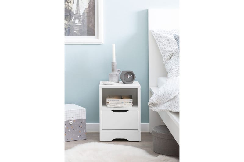 Sängbord Wohnling Vit med 1 låda Enkel modern design och hylla - Möbler - Bord & matgrupp - Avlastningsbord & sidobord - Sängbord & nattduksbord