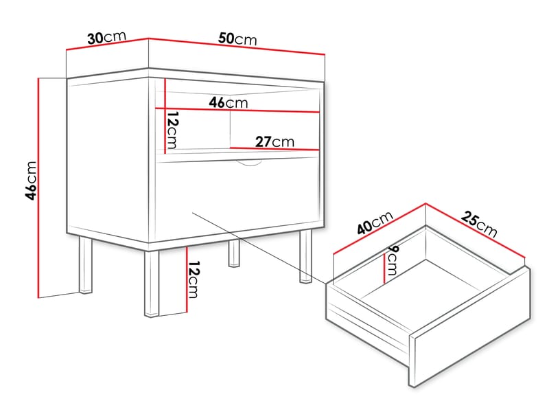 Salmor Sängbord 50 cm - Vit - Möbler - Bord & matgrupp - Avlastningsbord & sidobord - Sängbord & nattduksbord