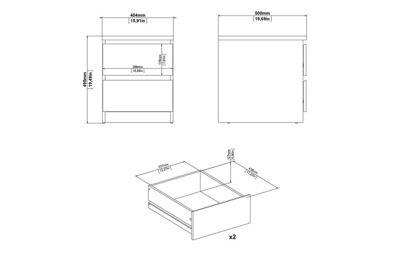 Salomns Rektangulärt Sängbord 40,4 cm i Målat Trä med Lådor - Vit - Möbler - Bord & matgrupp - Avlastningsbord & sidobord - Sängbord & nattduksbord