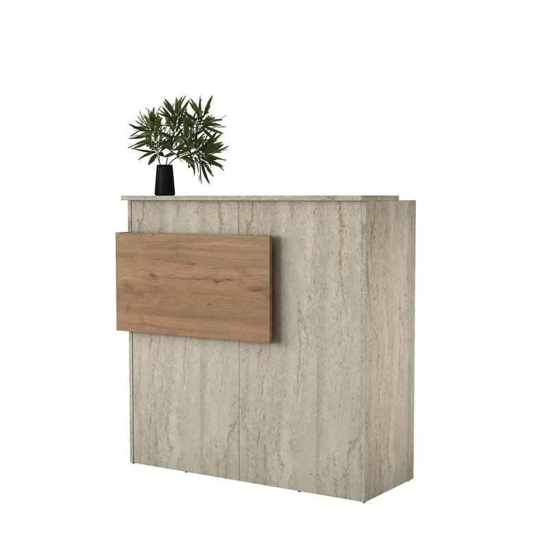 Sarnor Receptionbord 110x110x40 cm, Travertin och valnöt