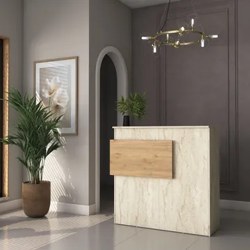 Sarnor Receptionbord 110x110x40 cm - Travertin och valnöt - Möbler - Bord & matgrupp - Avlastningsbord & sidobord - Konsolbord & hallbord