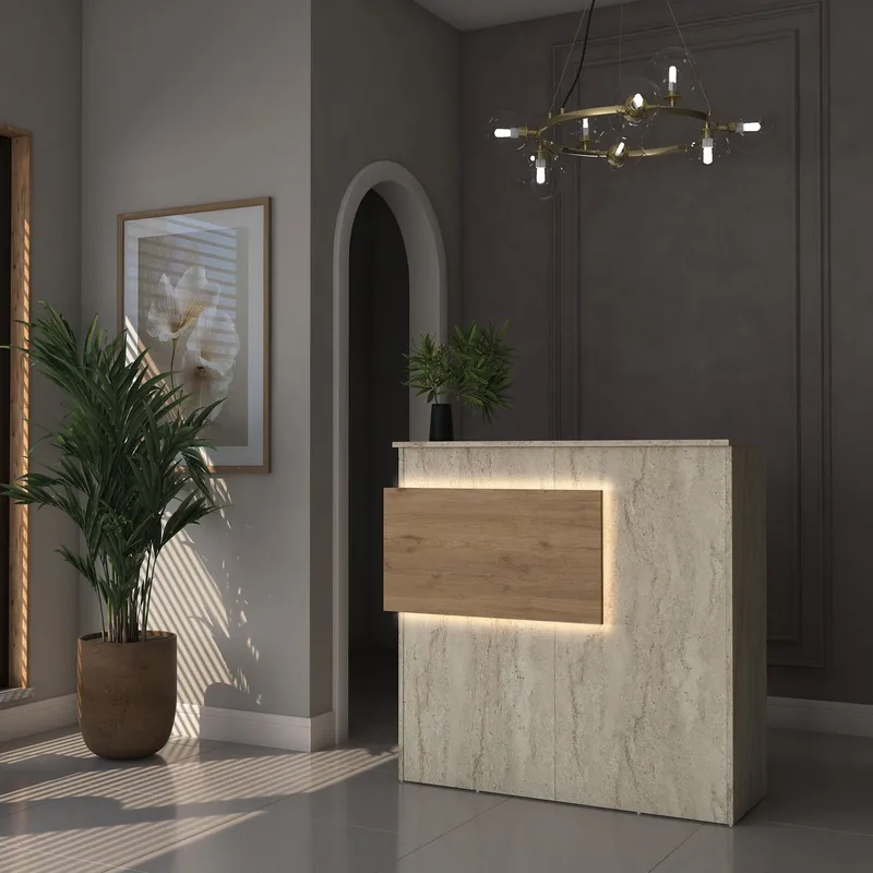 Sarnor Receptionbord 110x110x40 cm - Travertin och valnöt - Möbler - Bord & matgrupp - Avlastningsbord & sidobord - Konsolbord & hallbord