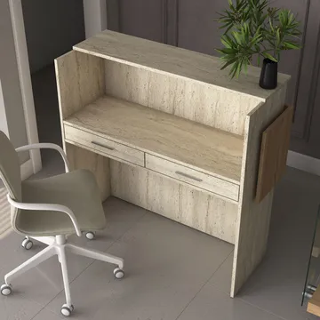 Sarnor Receptionbord 110x110x40 cm - Travertin och valnöt - Möbler - Bord & matgrupp - Avlastningsbord & sidobord - Konsolbord & hallbord
