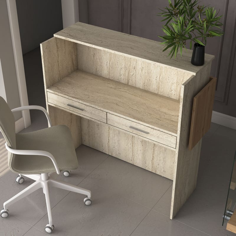 Sarnor Receptionbord 110x110x40 cm - Travertin och valnöt - Möbler - Bord & matgrupp - Avlastningsbord & sidobord - Konsolbord & hallbord