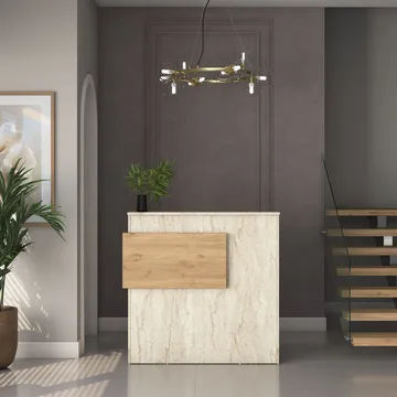 Sarnor Receptionbord 110x110x40 cm - Travertin och valnöt - Möbler - Bord & matgrupp - Avlastningsbord & sidobord - Konsolbord & hallbord