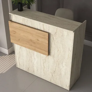Sarnor Receptionbord 110x110x40 cm - Travertin och valnöt - Möbler - Bord & matgrupp - Avlastningsbord & sidobord - Konsolbord & hallbord