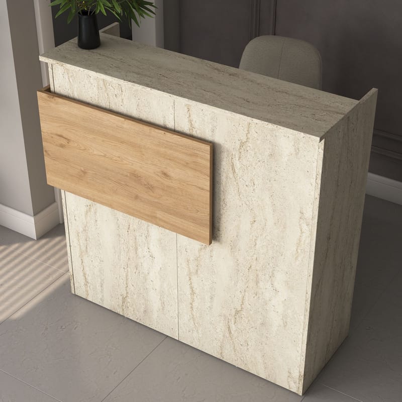 Sarnor Receptionbord 110x110x40 cm - Travertin och valnöt - Möbler - Bord & matgrupp - Avlastningsbord & sidobord - Konsolbord & hallbord