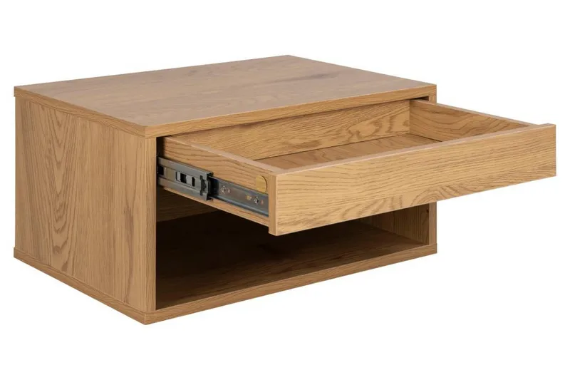 Satoru Vägghängt Sängbord 35 cm med Låda i Trä med Ekutseende - Brun - Möbler - Bord & matgrupp - Avlastningsbord & sidobord - Sängbord & nattduksbord