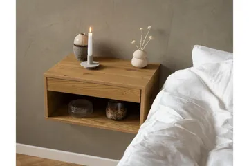 Satoru Vägghängt Sängbord 35 cm med Låda i Trä med Ekutseende - Brun - Möbler - Bord & matgrupp - Avlastningsbord & sidobord - Sängbord & nattduksbord