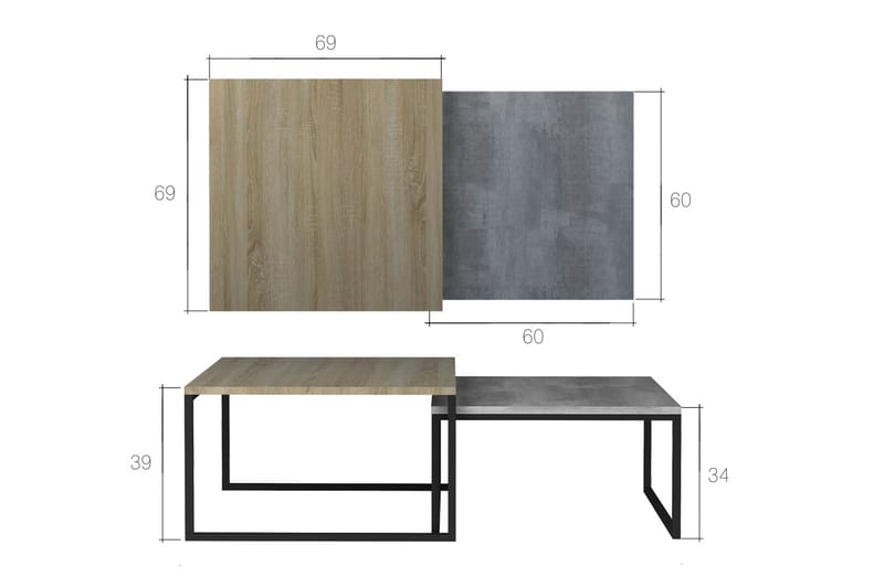 Arriondas Satsbord 69 cm 2 Bord - Grå - Möbler - Bord & matgrupp - Avlastningsbord & sidobord - Satsbord