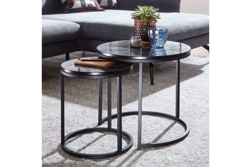 Satsbord Clanton 50 cm Runt - Svart/Grå - Satsbord - Soffbord - Marmorbord