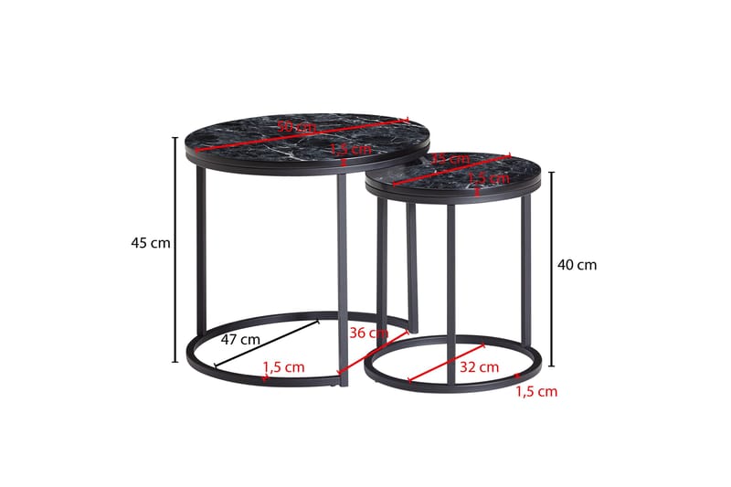 Satsbord Clanton 50 cm Runt - Svart/Grå - Satsbord - Soffbord - Marmorbord