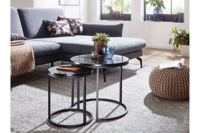 Satsbord Clanton 50 cm Runt - Svart/Grå - Satsbord - Soffbord - Marmorbord
