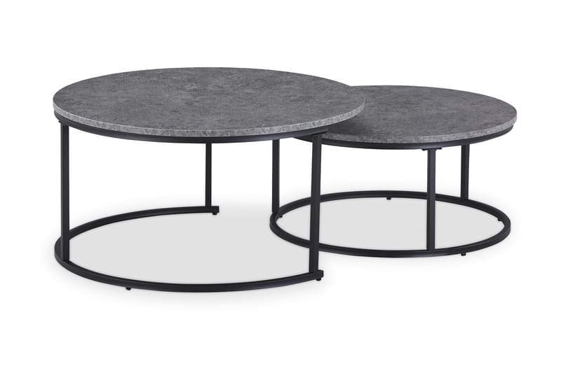 Satsbord Thyra 90 cm Runt 2 Bord - Grå/Svart - Satsbord - Soffbord