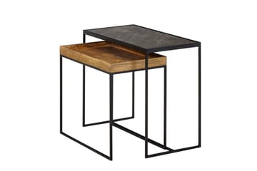 Satsbord Wohnling Set med 2 i massivt trä brickstil stenoptik industriell - Möbler - Bord & matgrupp - Avlastningsbord & sidobord - Lampbord & sidobord