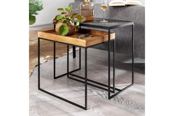 Satsbord Wohnling Set med 2 i massivt trä brickstil stenoptik industriell - Möbler - Bord & matgrupp - Avlastningsbord & sidobord - Lampbord & sidobord