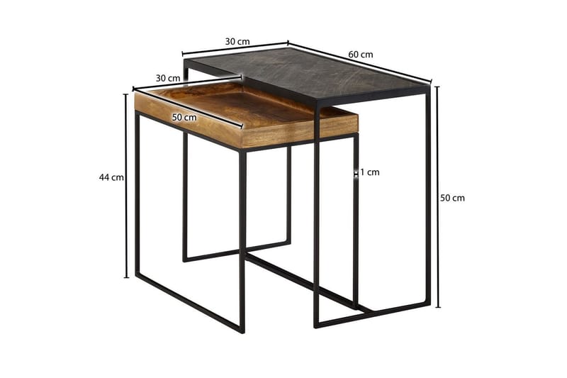 Satsbord Wohnling Set med 2 i massivt trä brickstil stenoptik industriell - Möbler - Bord & matgrupp - Avlastningsbord & sidobord - Lampbord & sidobord