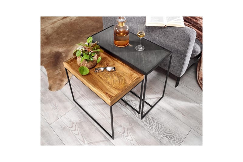 Satsbord Wohnling Set med 2 i massivt trä brickstil stenoptik industriell - Möbler - Bord & matgrupp - Avlastningsbord & sidobord - Lampbord & sidobord