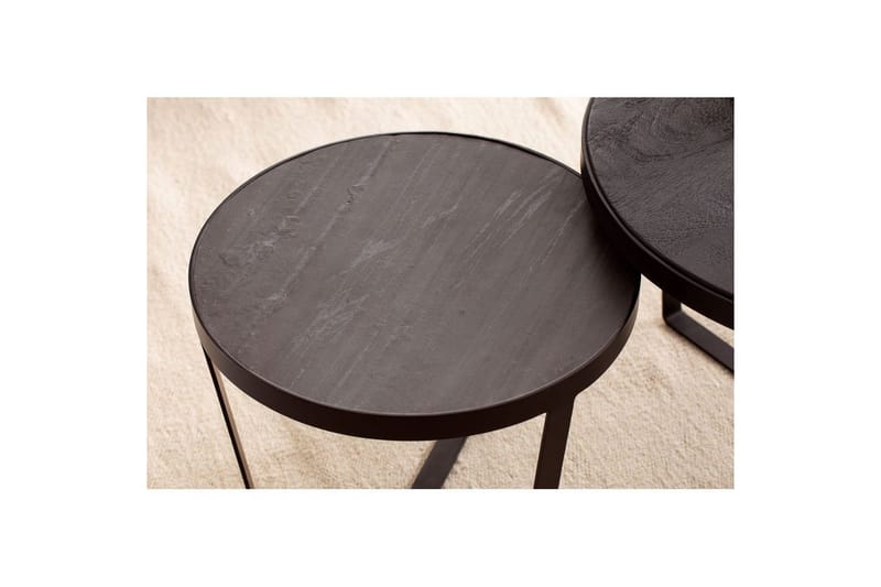 Satsbord Wohnling Set med 2 runda massivt trä och steneffekt, designad metallbas, lantlig stil Svart, svart - Svart, svart - Möbler - Bord & matgrupp - Avlastningsbord & sidobord - Satsbord