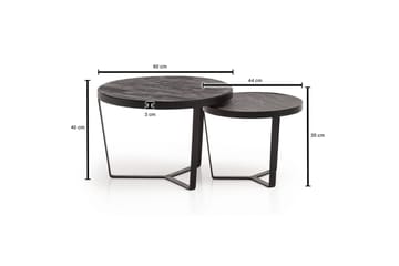 Satsbord Wohnling Set med 2 runda massivt trä och steneffekt, designad metallbas, lantlig stil Svart, svart - Svart, svart - Möbler - Bord & matgrupp - Avlastningsbord & sidobord - Satsbord