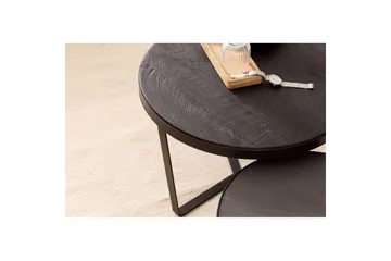 Satsbord Wohnling Set med 2 runda massivt trä och steneffekt, designad metallbas, lantlig stil Svart, svart - Svart, svart - Möbler - Bord & matgrupp - Avlastningsbord & sidobord - Satsbord