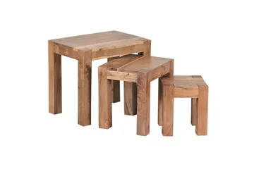 Satsbord Wohnling Set med 3 massivt trä, 4-benta bord, lantlig stil Akacia - Akacia - Möbler - Bord & matgrupp - Avlastningsbord & sidobord - Satsbord
