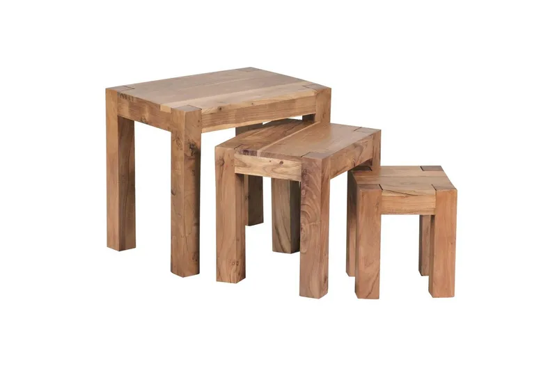 Satsbord Wohnling Set med 3 massivt trä, 4-benta bord, lantlig stil Akacia, Akacia