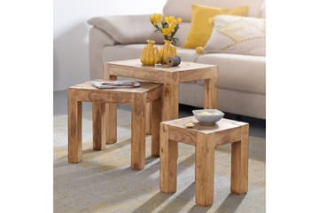 Satsbord Wohnling Set med 3 massivt trä, 4-benta bord, lantlig stil Akacia - Akacia - Möbler - Bord & matgrupp - Avlastningsbord & sidobord - Satsbord