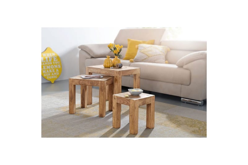 Satsbord Wohnling Set med 3 massivt trä, 4-benta bord, lantlig stil Akacia - Akacia - Möbler - Bord & matgrupp - Avlastningsbord & sidobord - Satsbord